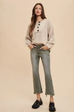 Annie Wear Half Button Ribbed Hem Sweater -Little Loom Store e8f6d5cc 8430 4e8b bd67 7b872c792c65 Max