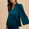 Annie Wear Satin Notched Three-Quarter Sleeve Blouse -Little Loom Store e93a98aa da05 4b99 ae6d 6b74e05bc69d Min