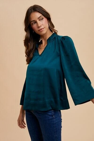 Annie Wear Satin Notched Three-Quarter Sleeve Blouse 3 Annie Wear Satin Notched Three-Quarter Sleeve Blouse