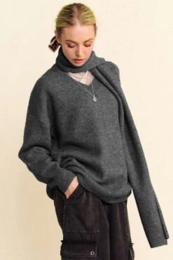 Davi & Dani V-Neck Dropped Shoulder Sweater With Scarf Set -Little Loom Store e98c689c 0ffc 4df0 8923 99bb6b66ff27 Max