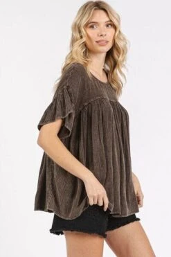 Mittoshop Mineral Washed Round Neck Ruffle Sleeve Blouse -Little Loom Store ea3d8468 9229 470b a46b 496c887e2b63 Min