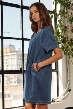 ADORA Raw Hem Mini Denim Dress With Pockets -Little Loom Store ec27381c 0351 4028 8170 0e22572fe70b Min