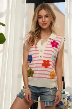 ADORA Short Sleeveless Flower Top