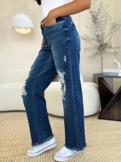 Judy Blue Full Size Mid Rise Distressed Raw Hem Jeans -Little Loom Store ed5a5376 e832 4480 9598 1eb01351f40f Max