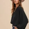Annie Wear Notched Batwing Sleeve Blouse