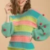 Umgee Full Size Color Block Cable Knit Sweater With Pom Pom Plus Size -Little Loom Store edda08c5 4000 421f 8db1 221304720da3 Min