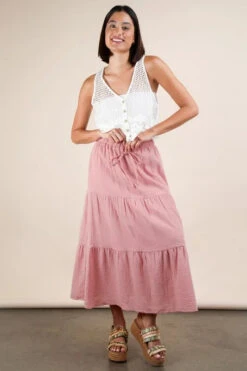 VERY J Elastic Waist Tiered Maxi Skirt