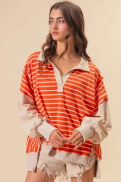 BiBi Stripe Knit Loose Fit Top With Cut Edge Detail 37 BiBi Stripe Knit Loose Fit Top With Cut Edge Detail -Little Loom Store ef0a9c76b83a4786b7572c717dce4184 Max Origin