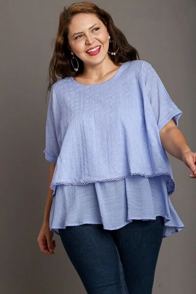 Umgee Full Size Eyelet Layered Short Sleeve Blouse Plus Size 5 Umgee Full Size Eyelet Layered Short Sleeve Blouse Plus Size - Image 3