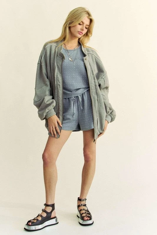 Davi & Dani Exposed Seam Zip Up Dropped Shoulder Jacket 8 Davi & Dani Exposed Seam Zip Up Dropped Shoulder Jacket - Image 6