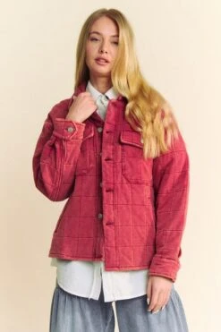Davi & Dani Quilted Button Down Shacket With Chest Pockets