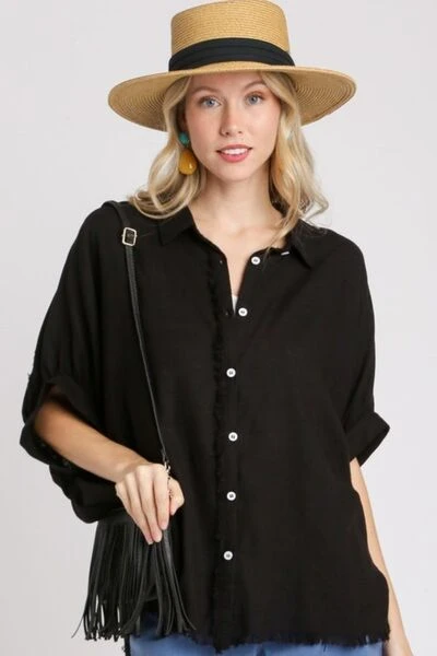 Umgee Full Size Linen Blend Button Down Shirt Plus Size 3 Umgee Full Size Linen Blend Button Down Shirt Plus Size