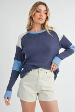 Aemi + Co Raw Seam Color Block Round Neck Knit Top -Little Loom Store f1355089 3100 4ba5 9022 18a226b56ae2 Max