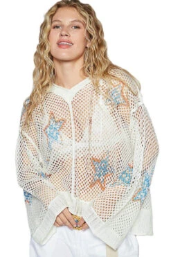 POL Star Openwork Long Sleeve Hooded Knit Cover Up -Little Loom Store f1700819 08d8 47f9 9d4a 1f4dffcd5ae3 Max