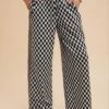 Annie Wear Drawstring Checkered Wide Leg Pants