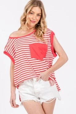Ces Femme Side Slit Striped Cap Sleeve T-Shirt -Little Loom Store f419d50f deea 422d 84e6 8fb0126f8b74 Min