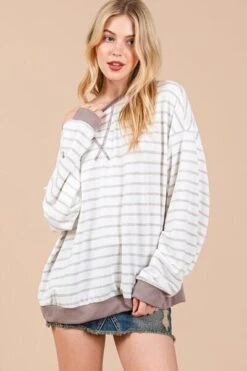Ces Femme Striped Round Neck Drop Shoulder Sweatshirt -Little Loom Store f41def6b 179e 40af 9af5 34bd297982fe Min