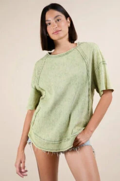 VERY J Mineral Washed Ribbed Knit Casual Top