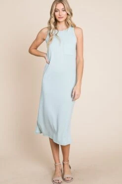 BOMBOM Ribbed Knit Sleeveless Midi Dress