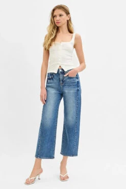 RISEN High Rise Crop Length Barrel Adjustable Waist Band Jeans -Little Loom Store f496da5e3f67446fb7686b09d55038ac Max Origin