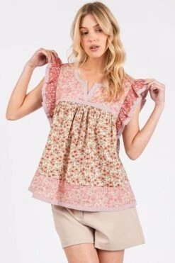 Mittoshop Floral Notched Ruffled Cap Sleeve Blouse -Little Loom Store f4b2011c faf8 4acd 9c3b 30eb2bca1901 Min