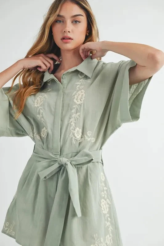 MABLE Embroidered Button Down Collared Neck Romper 4 MABLE Embroidered Button Down Collared Neck Romper - Image 2