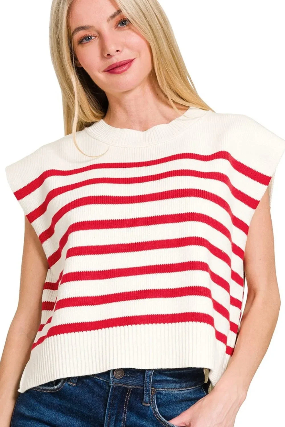 Zenana Oversized Crew Neck Stripe Sweater Vest 3 Zenana Oversized Crew Neck Stripe Sweater Vest