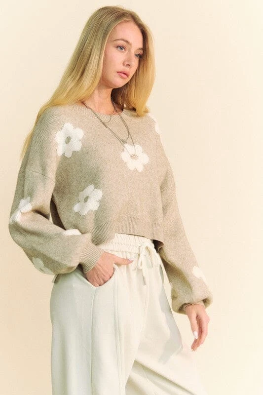 Davi & Dani Floral Drop Shoulder Cropped Sweater 5 Davi & Dani Floral Drop Shoulder Cropped Sweater - Image 3