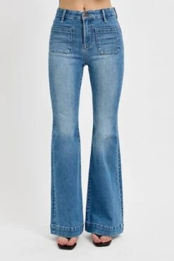 RISEN Full Size Front Patch Pocket Flare Jeans Plus Size