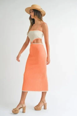 MABLE Ribbed Knit Color Block Cutout Midi Dress -Little Loom Store f789decbc7984d198965b2cbe44029bd Max Origin
