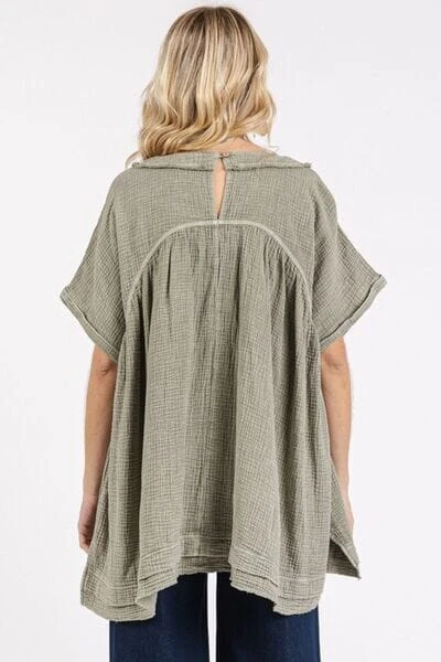 Mittoshop Mineral Wash Gauze Babydoll V-Neck Oversized Blouse 4 Mittoshop Mineral Wash Gauze Babydoll V-Neck Oversized Blouse - Image 2