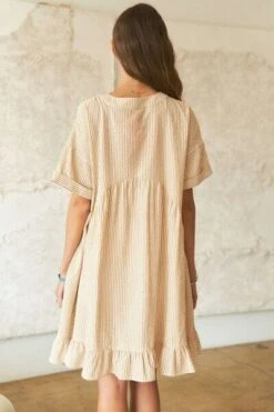 ADORA Ruffled Hem Striped V-Neck Babydoll Dress -Little Loom Store f800a7c5 aa4a 48e3 8d22 a8b411acd644 Min