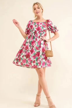 And The Why Smocked Floral Ruffle Short Sleeve Mini Dress