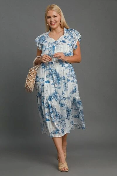 Umgee Full Size Two Tone Landscape Print Midi Dress Plus Size 4 Umgee Full Size Two Tone Landscape Print Midi Dress Plus Size - Image 2