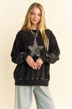 Davi & Dani Stud Star Patch Acid Washed Sweatshirt -Little Loom Store fabe611e befe 4d29 99f5 f27775b65761 Max