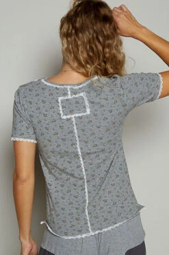 POL Lace Detail Floral V-Neck Button Detail Short Sleeve T-Shirt -Little Loom Store fb839195 c3d4 4511 8d4b 22c2c80e878b Max