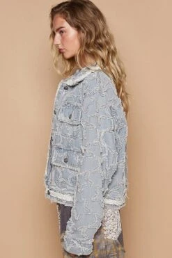 POL Star Textured Raw Hem Long Sleeve Denim Jacket -Little Loom Store fcbe4f31 f950 4c04 bdec e93145fef5a5 Max