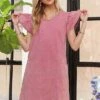 ADORA Mineral Washed V-Neck Ruffled Cap Sleeve Dress -Little Loom Store fce6df58 f85f 4337 8351 56e639bf5945 Min