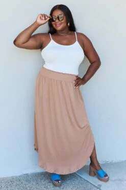 Full Size High Waist Scoop Hem Maxi Skirt In Tan -Little Loom Store fd8131fa91344291a45aa5fbb0de52ec Max