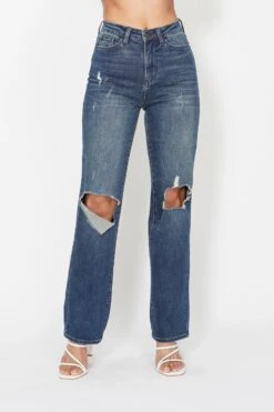 Judy Blue Full Size Hw Ripped Knee Dad Jeans Plus Size