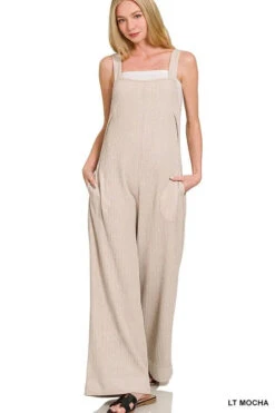Zenana Knit Waffle Wide Leg Overalls