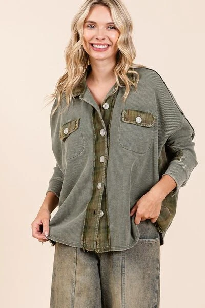 Mittoshop Mineral Washed Plaid Button Down Shacket 4 Mittoshop Mineral Washed Plaid Button Down Shacket - Image 2
