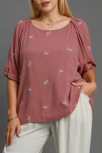 Umgee Full Size Linen Blend Ribbon Embroidered Top Plus Size 5 Umgee Full Size Linen Blend Ribbon Embroidered Top Plus Size - Image 3