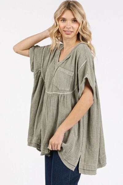 Mittoshop Mineral Wash Gauze Babydoll V-Neck Oversized Blouse 5 Mittoshop Mineral Wash Gauze Babydoll V-Neck Oversized Blouse - Image 3