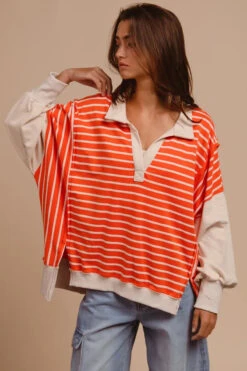 BiBi Stripe Knit Loose Fit Top With Cut Edge Detail 27 BiBi Stripe Knit Loose Fit Top With Cut Edge Detail -Little Loom Store fe9c14acbe944dd0ac72af820ab97eb7 Max Origin
