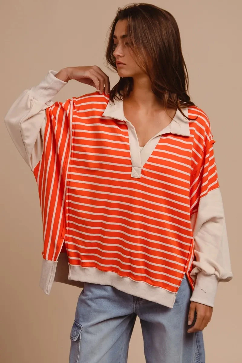 BiBi Stripe Knit Loose Fit Top With Cut Edge Detail 8 BiBi Stripe Knit Loose Fit Top With Cut Edge Detail - Image 6