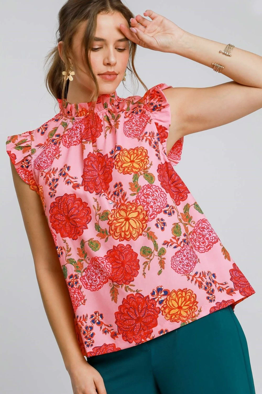 Umgee Full Size Floral Print Ruffled Cap Sleeve Blouse Plus Size 4 Umgee Full Size Floral Print Ruffled Cap Sleeve Blouse Plus Size - Image 2
