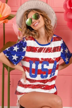 BiBi American Flag Theme USA Lettering Sequin Top -Little Loom Store ffa24ef32dfa40148b72ae29496ecaf9 Max Origin